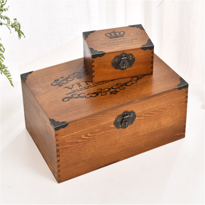 Wooden box retro with lock storage box real wood desktop wooden box